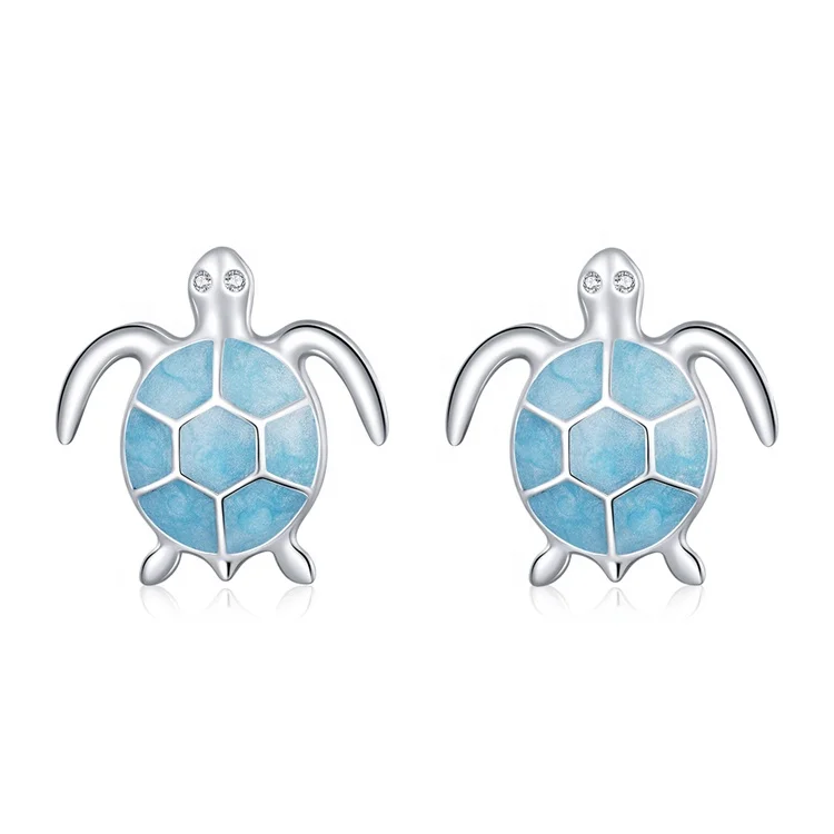 

in stock wholesale enamel novelty hip hop hammered earring unique sterling 925 silver natural crystal summer turtle earrings