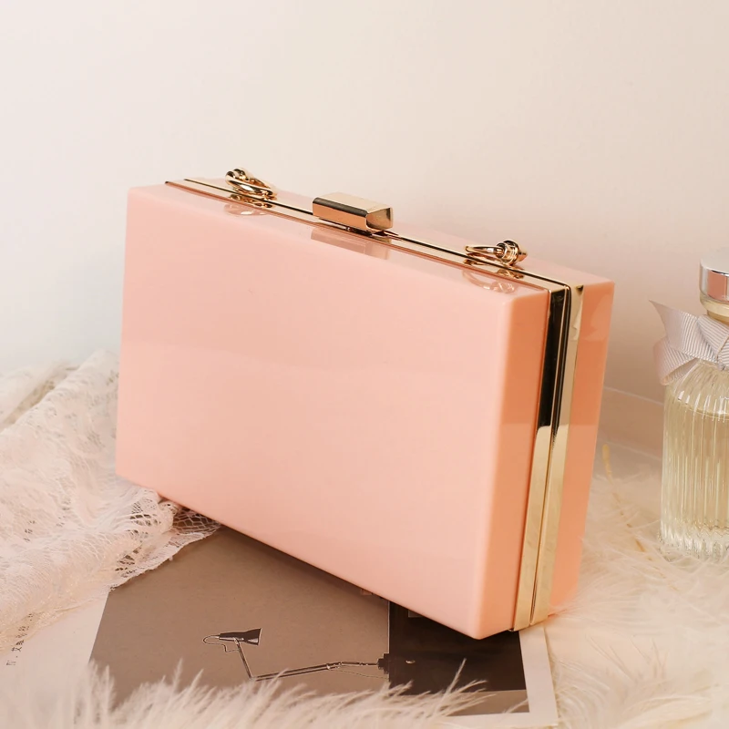 

Custom women chic trendy gold frame multi-colors wedding clutch bag, Black/white/pink/light pink/transparent