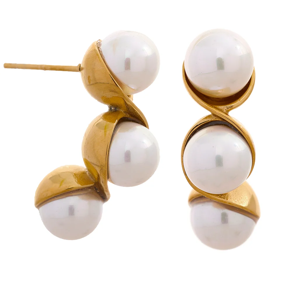 

JINYOU 2166 New Imitate Pearls Stainless Steel Gold Color Unique Stud Earrings Korean Fashion Jewelry for Women Romantic