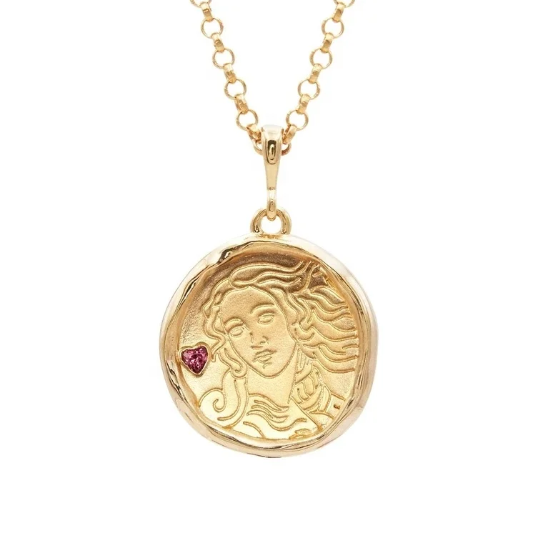 

925 Sterling Silver Gold Plated Personalized Engraved Bezel Heart Coin Pendant for Necklace