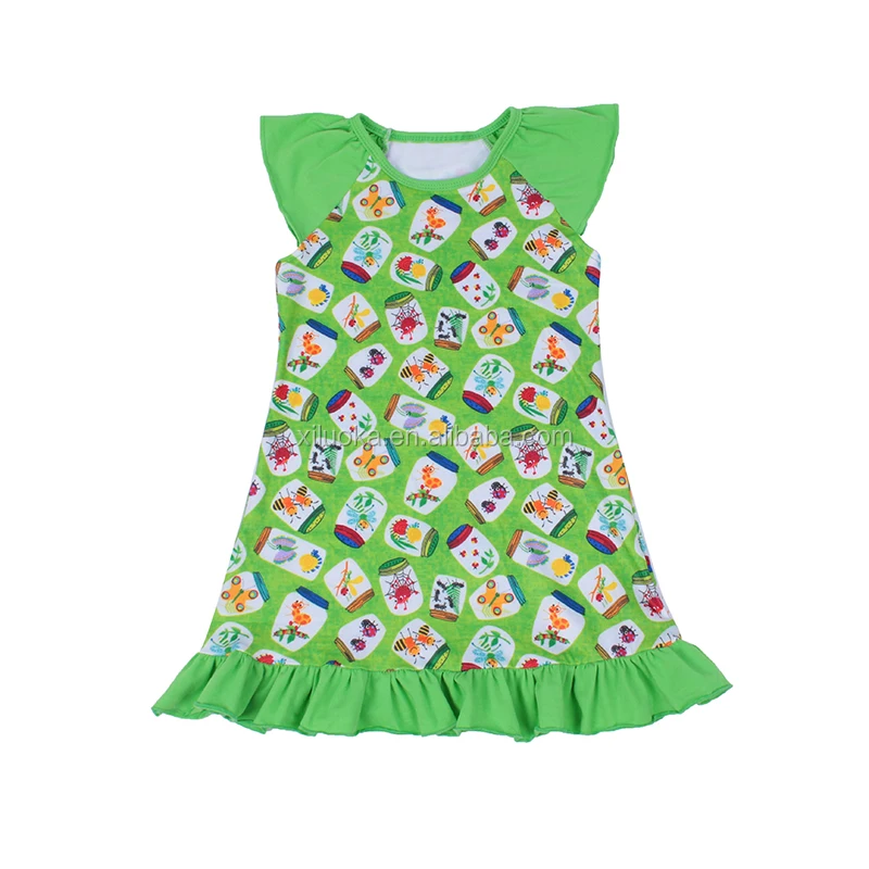 

2021 high quality Summer Dress Green Print Cute Girl High Quality Baby Girls Dress Designs, Picture