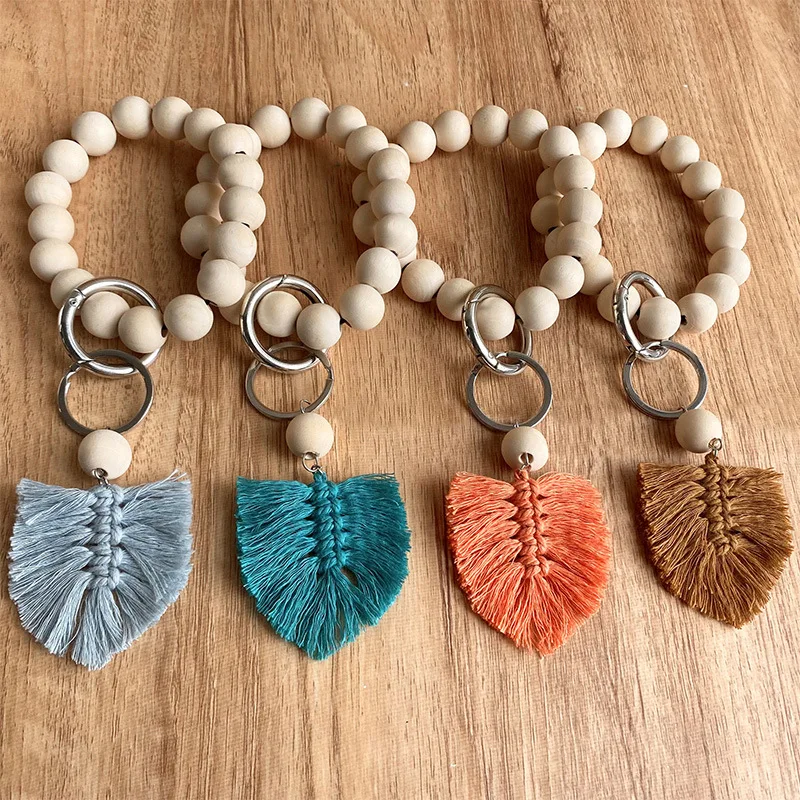 

Vintage Bohemian Bracelets Jewelry Handmade Wood Bead Cotton Thread Tassel Bracelets