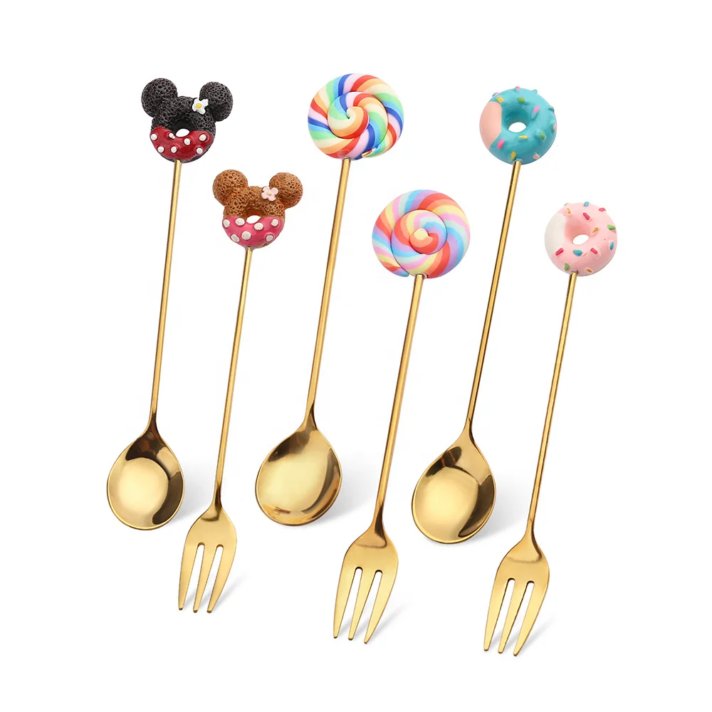 

Stainless Steel Donuts Shape Coffee Spoon Dessert Fruit Golden Fork Teaspoons Mixing Sugar Ice Cream Spoon