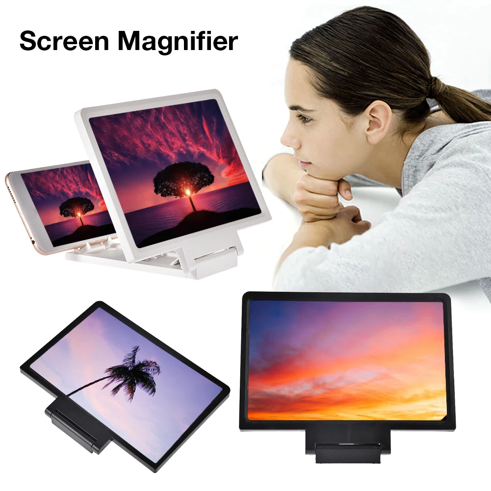 

Mobile Phone Screen Magnifier Eyes Protection Display 3D Video Screen Amplifier Folding Enlarged Expander Stand, White black