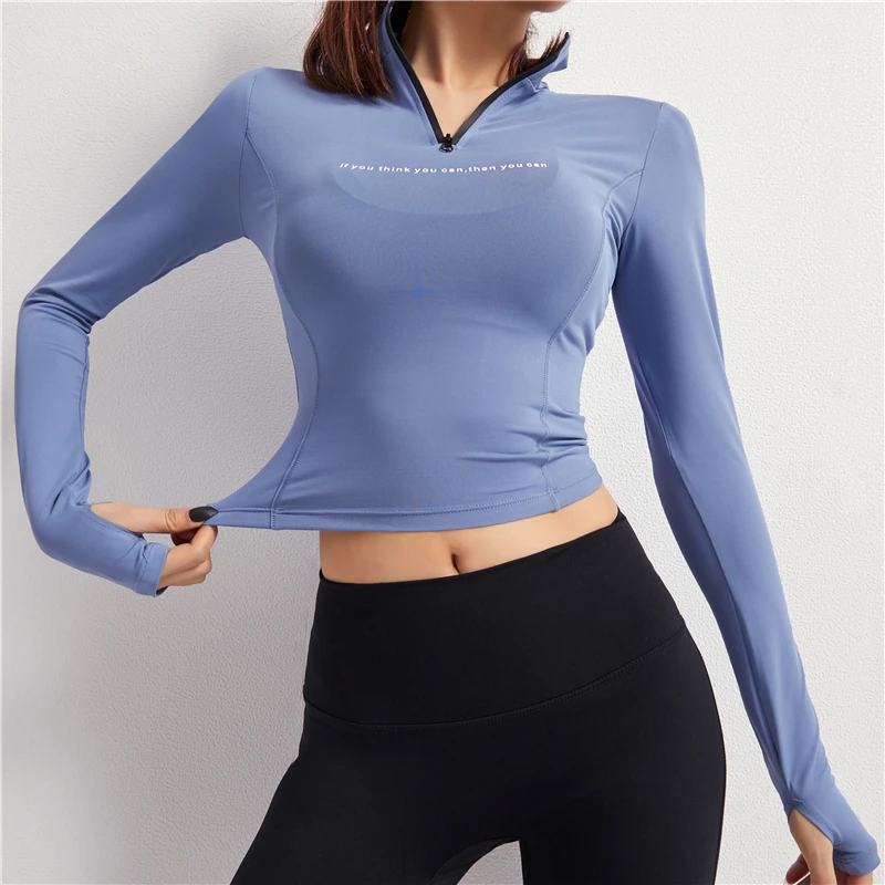 

Girls Outdoor Performance Workout Slim Shirt Long Sleeve Tops Quarter Zip Thumb Hole Yoga Shirts
