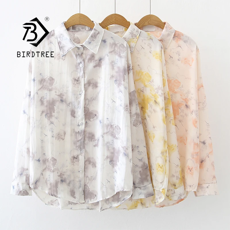 

Women Loose Long-sleeved Floral Printed Chiffon Beach Shirts Sunscreen Clothing Vintage Cardigan Blouse Shirt T15308Y, 3 colour