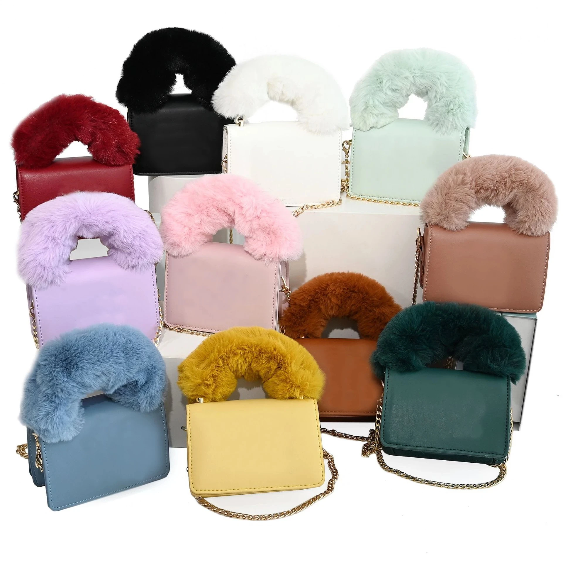 

2021 Luxury fashion famous designer brands handbags for women matching NY fur hat and purses NY bag hats set, 4colors