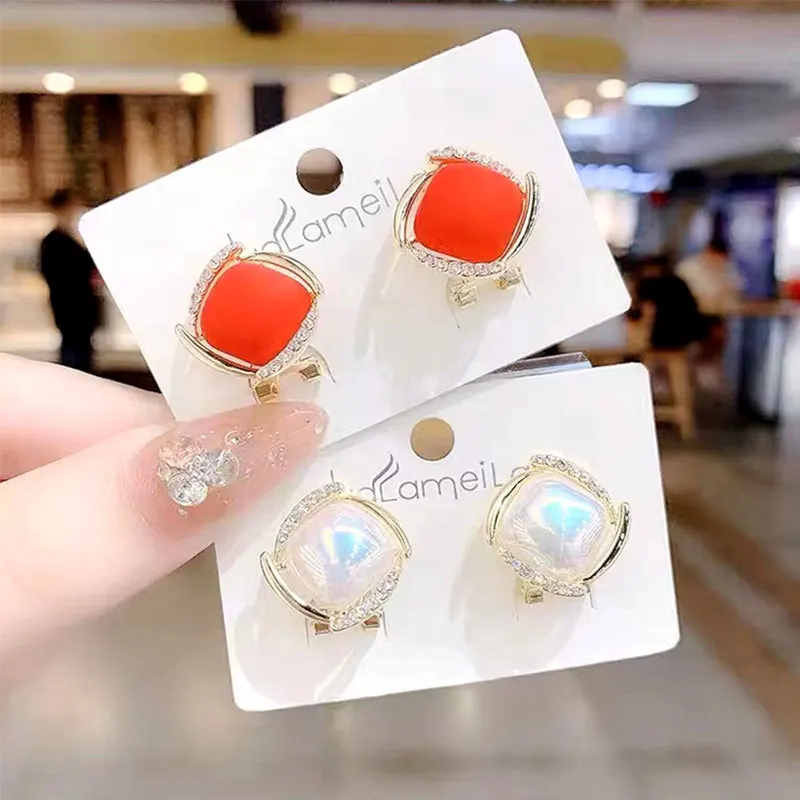 

Wholesale red white pearl rhombic rhinestone stud earrings for women, As picture