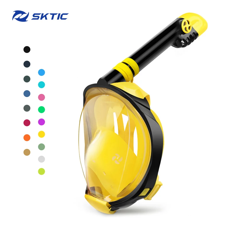 

SKTIC Snorkel Mask Full Face Breathing Masks Adult Kids 180 Degree View Diving Anti Fog Scuba Silicone Set
