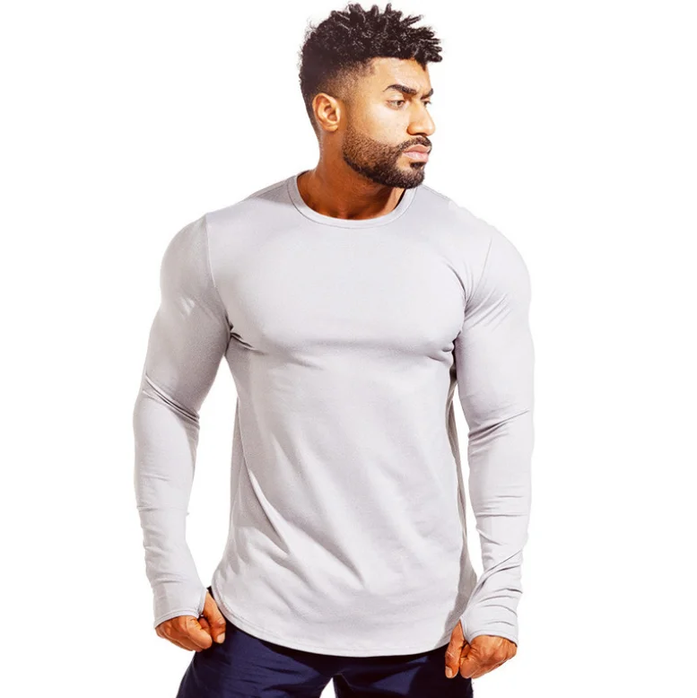

Hot Selling Sports Long Sleeved Gym T-shirt Mens Running Iron Equipment Training Slim High Elastic Fitness Top, As picture