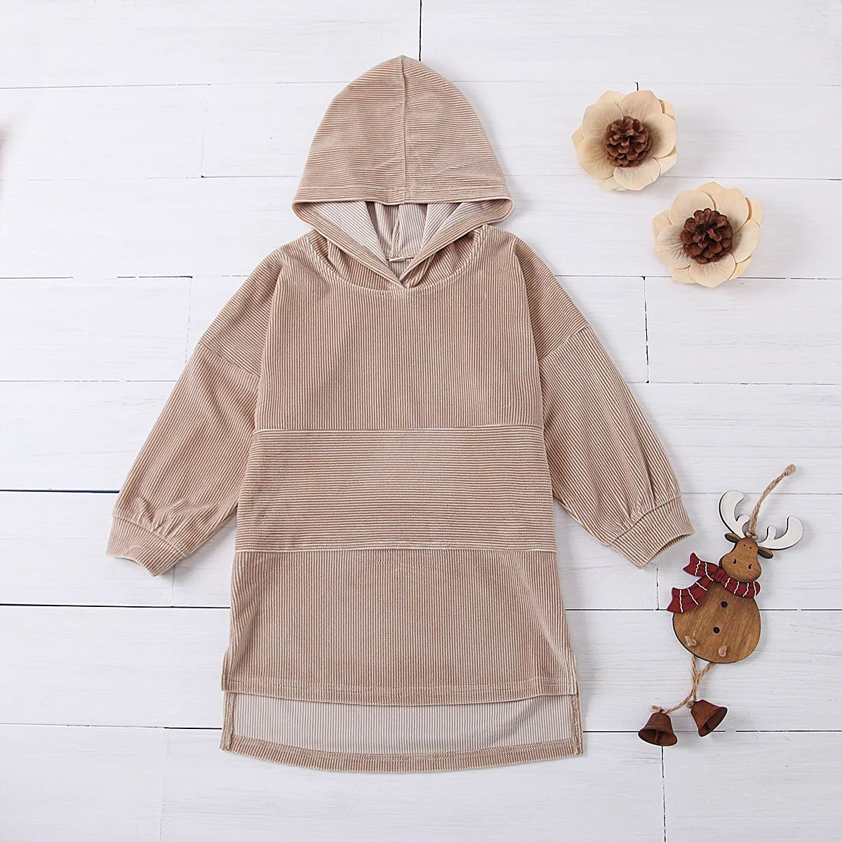 

New Autumn Girls Soft Splicing Plush Comfortable Long Sleeve Hooded Dress