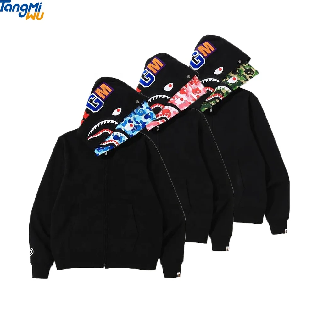 

Luxury unisex Harajuku hoodies Ape Shark Patchwork sweatshirts Oversized Jacket Camo full face zip bapee hoodie