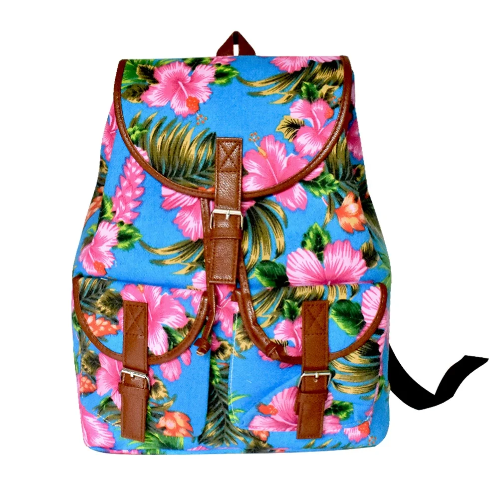 

Wholesale turtle hibicus flower printed canvas bag fancy floral girls school backpack, Customized color