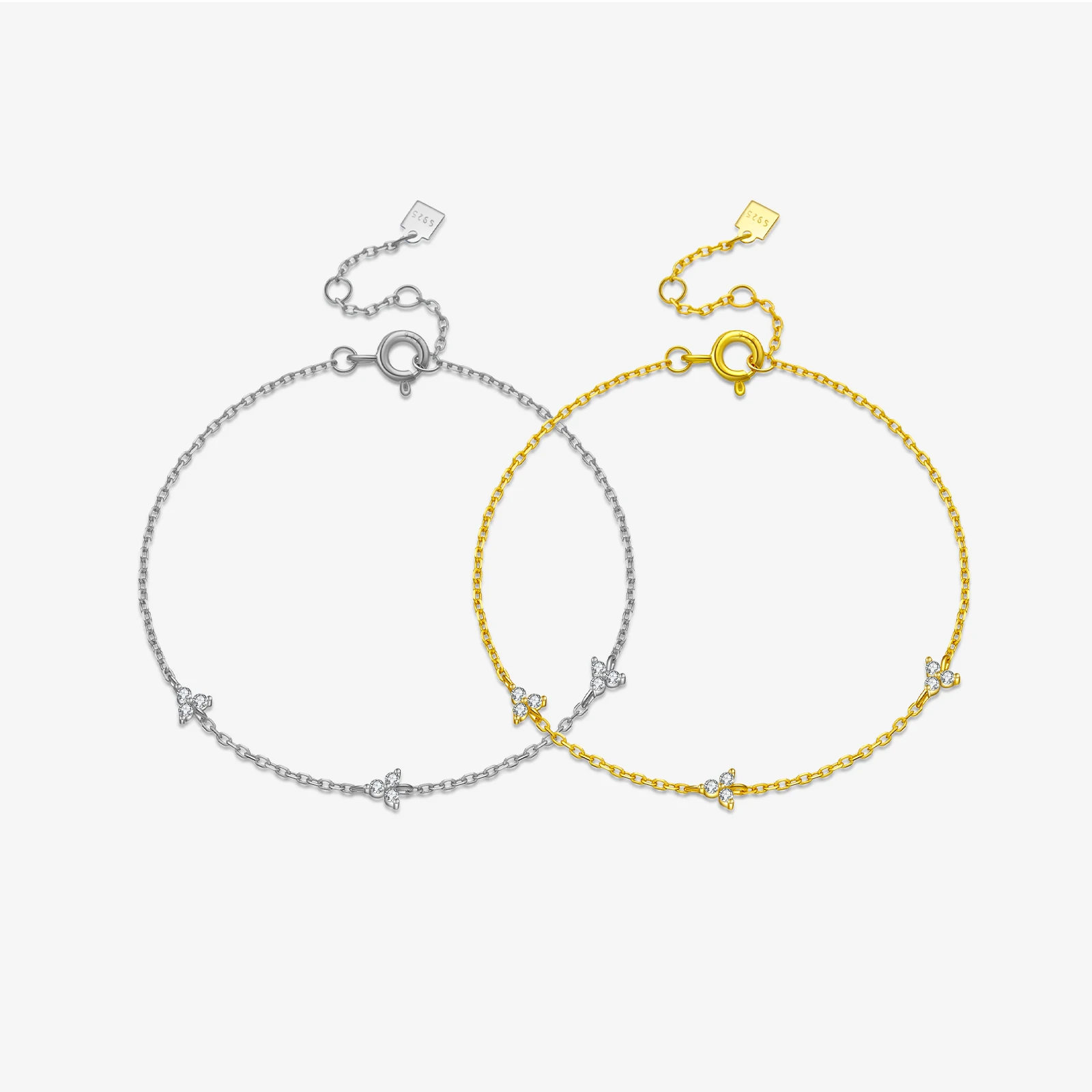 FUAMAY Classic Minimalist Ladies Fine Jewelry Sterling 925 Silver Bracelet Women Mini Trio Bracelets Mixtes With Zircon