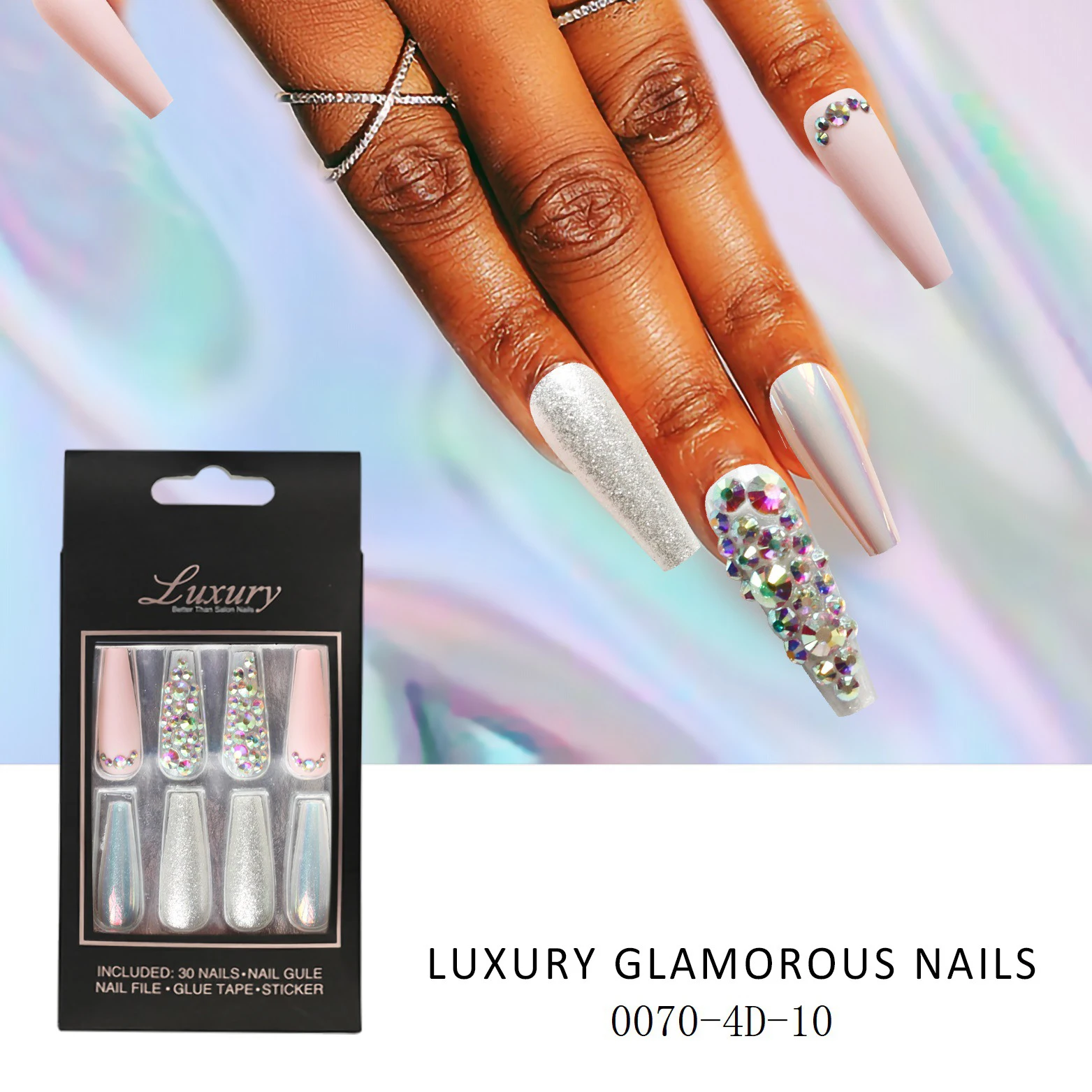 

Manners Bride rhinestone press on nails luxury womens press on nails finger nails, Mixed