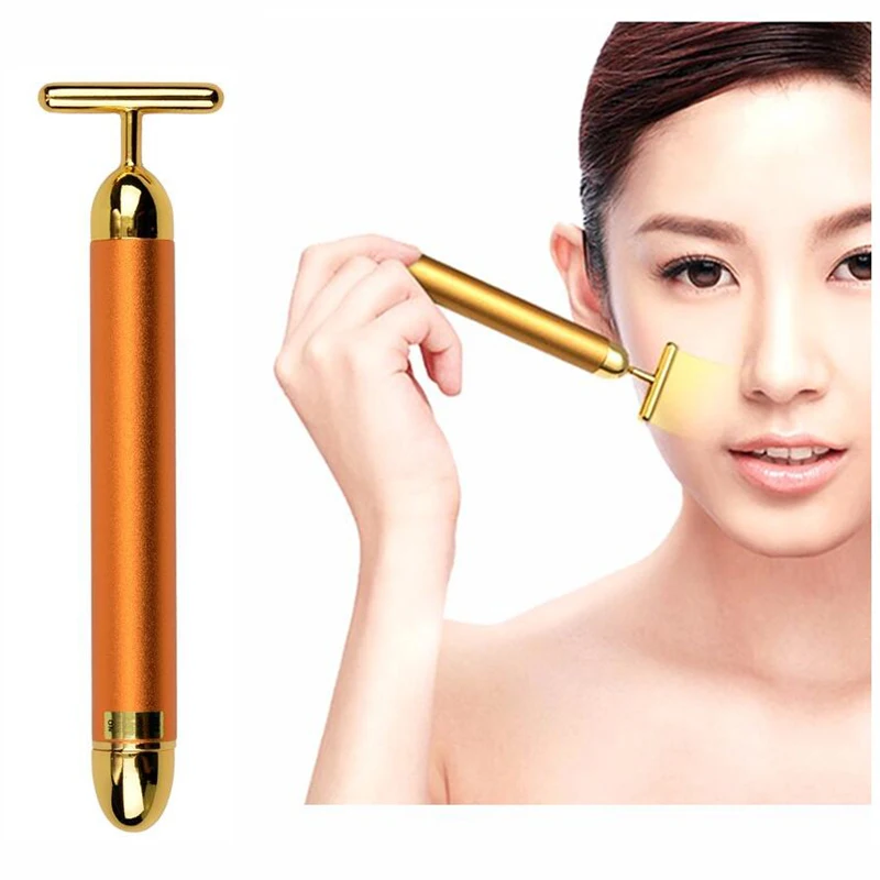 

Hot Selling Beauty Bar 24K Golden Pulse Facial Massager T-Shape Electric Face Massage Tool, Gold