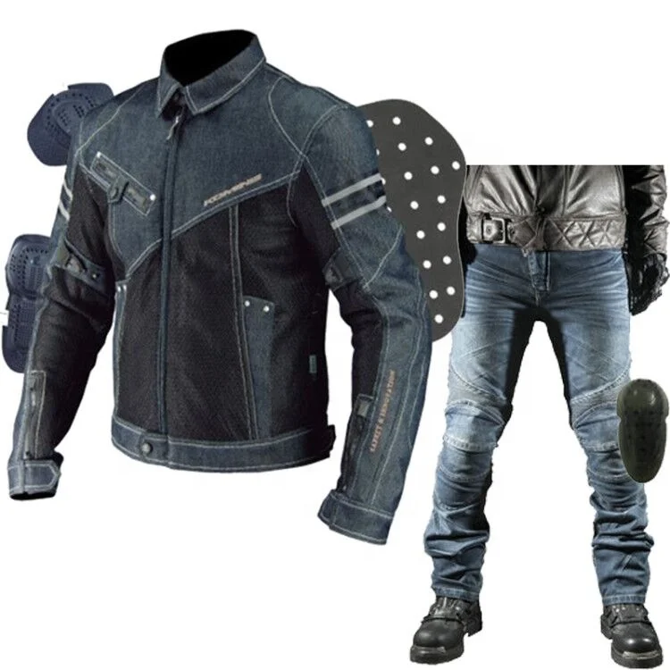 

New Men Denim Motorcycle Jacket Pants Suits Motorbike Riding Jacket Motorcycle Full Body Protective Gear Armor Jeans Clothing