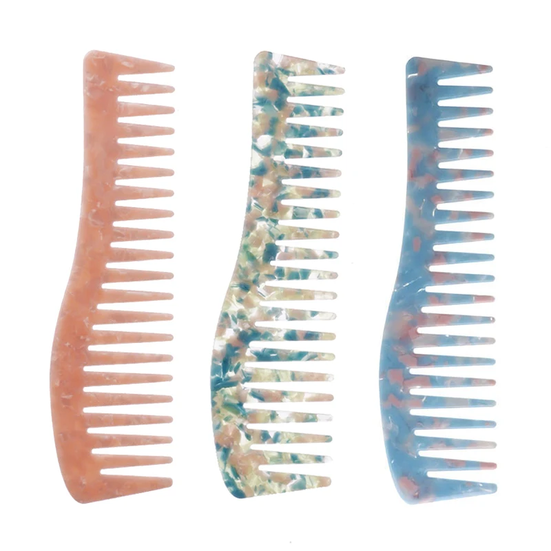 

Wholesale custom logo color wave shaped OEM ODM cellulose acetate Hotel Wide Tooth Comb gift Big Teeth Hair Comb, Customized color