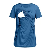 

Women's Short Sleeve Plus Size Nursing Tops Round Neck Breastfeeding Shirt