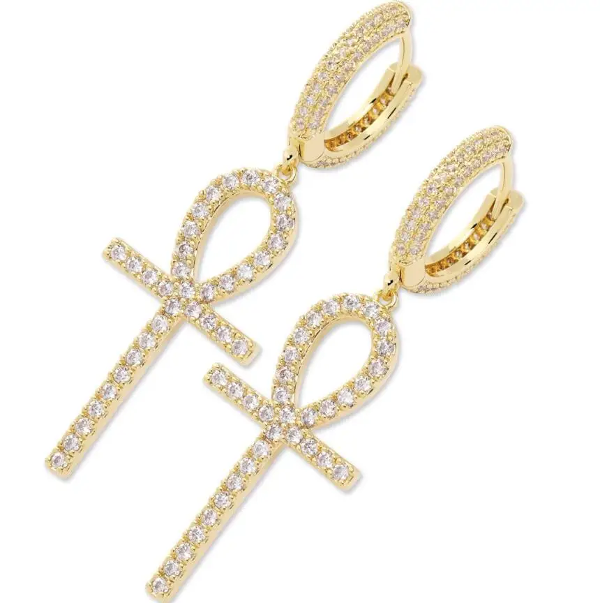 

Ankh cross pendant earrings cubic zircon stud earring jewelry gift