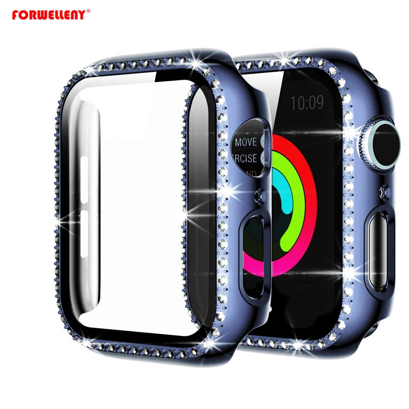 

Electroplated diamond shell Bumper matte hard Case for Apple watch 5 4 3 2 1 Tempered glass film for iwatch 38 40 42 44mm, 10 colors