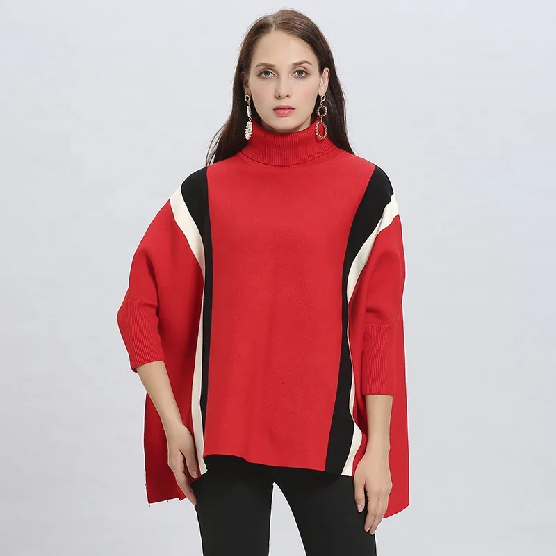 

Fashion letter poncho cloak bat sleeve loose cape sweater coat pullover women winter shawl, Multicolor (oem available)