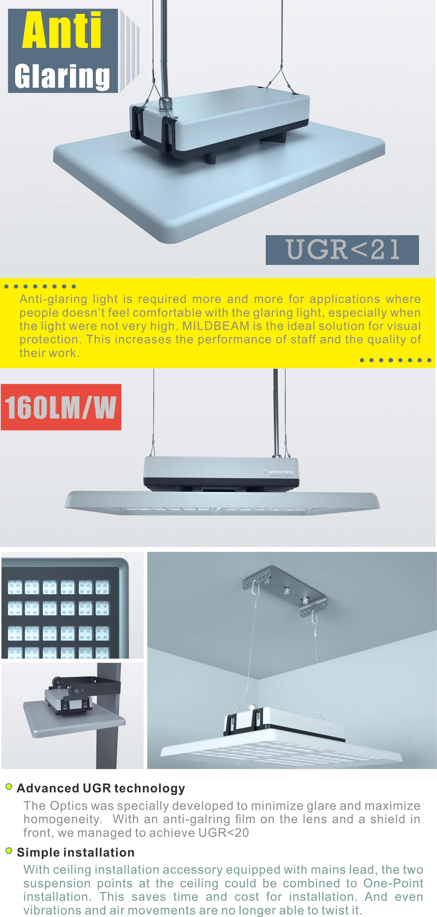 300W 48000lm High Wattage IP65 IK10 Anti-glare LED High Bay Light - ANKUX.COM