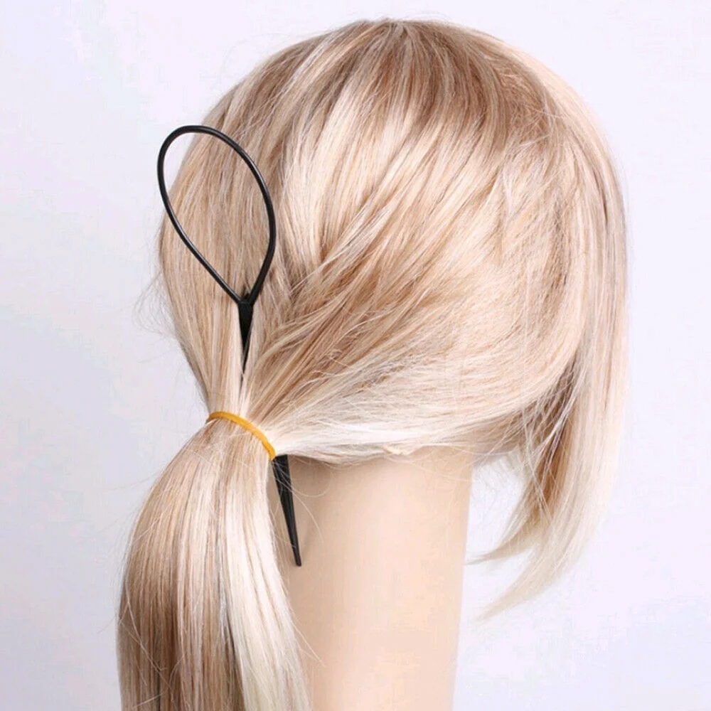 

YDM 4pcs Black Topsy Tail Hair Braid Ponytail Maker Hair Styling Tools Ponytail Creator Plastic Loop Hair Accessories