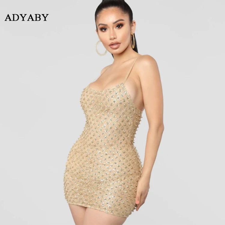 

Spaghetti Strap Beading Dress Fashion Style Model Short Party Bodycon Dresses For Women Factory Wholesales