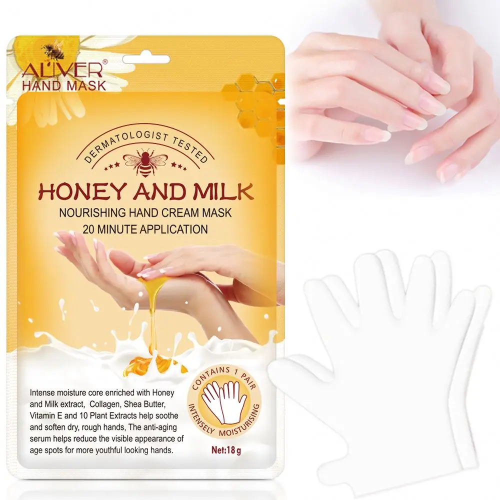 

New Pair Aliver Honey Milk Hand Mask For Hands Peeling Nourish Moisture Whitening Cream Hands Gloves Skin Care, White