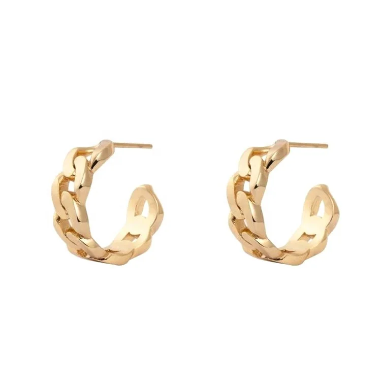 

Minimalist Gold Earrings 316L Stainless Steel Hypoallergenic 18K Gold Plated Women Curb Chain Hoop Earrings, Gold, rose gold, steel, black etc.