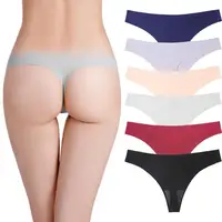 

Sexy Solid Color Thread Laser Cut One Piece T-Back Thong Bikini Seamless Women's Underwear Hipster Panties With 6 colors