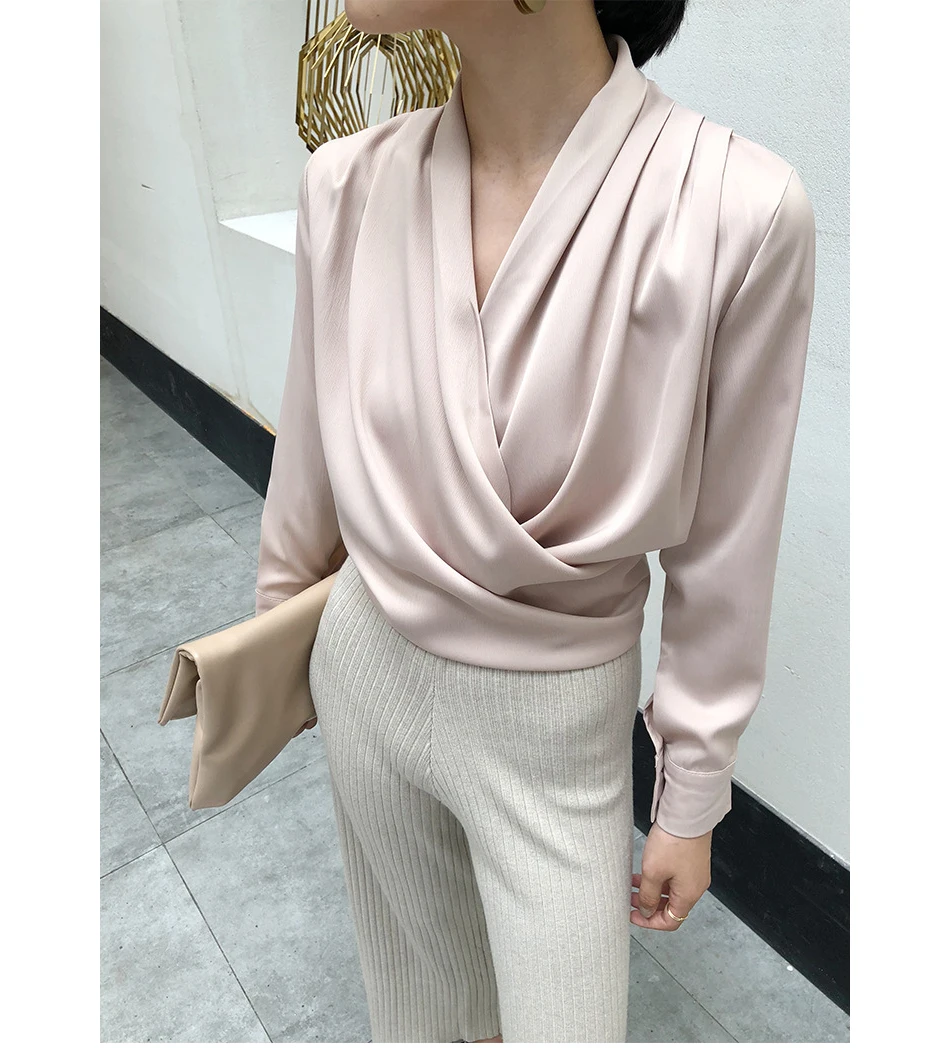 Silk Satin Blouses Women Tops Korean 