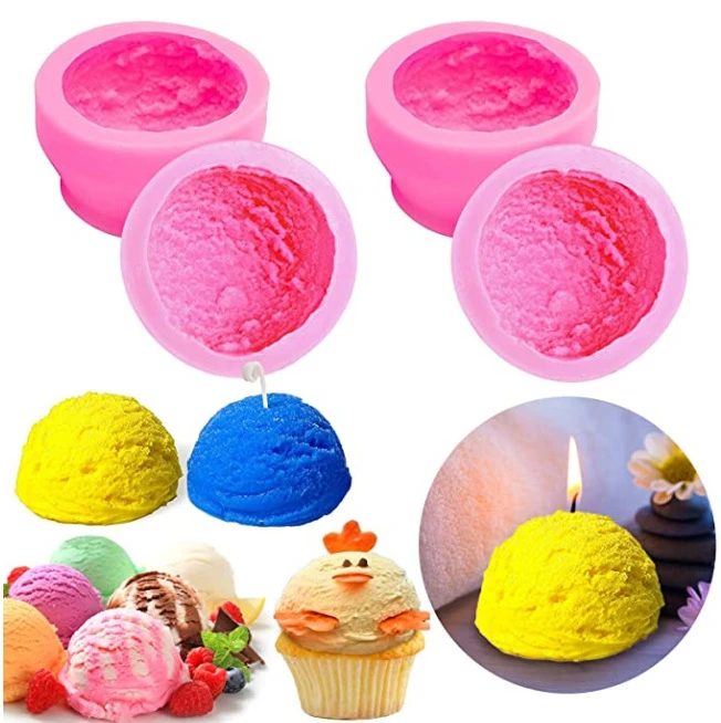 

L875 DIY Ice cream ball shape cake chocolate mold aromatherapy candle plaster handmade half ice cream silicone mold for candles, Stocked