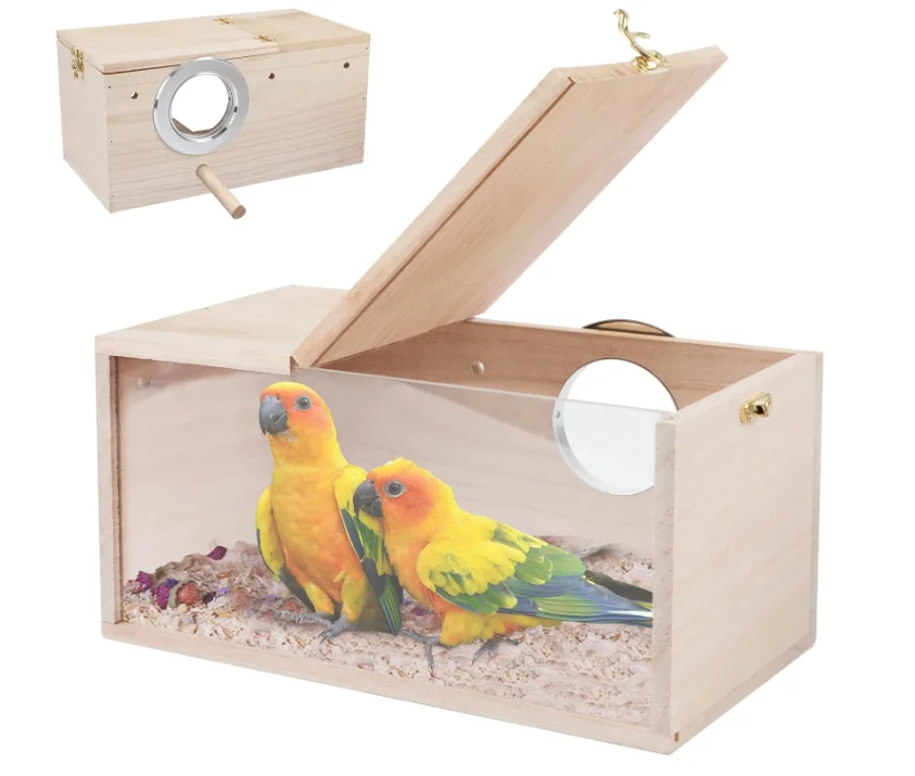 New Outdoor Garden Decoration Bird House Transparent Visible Black Wind Budgerigar Wooden Breeding Box Bird Nest