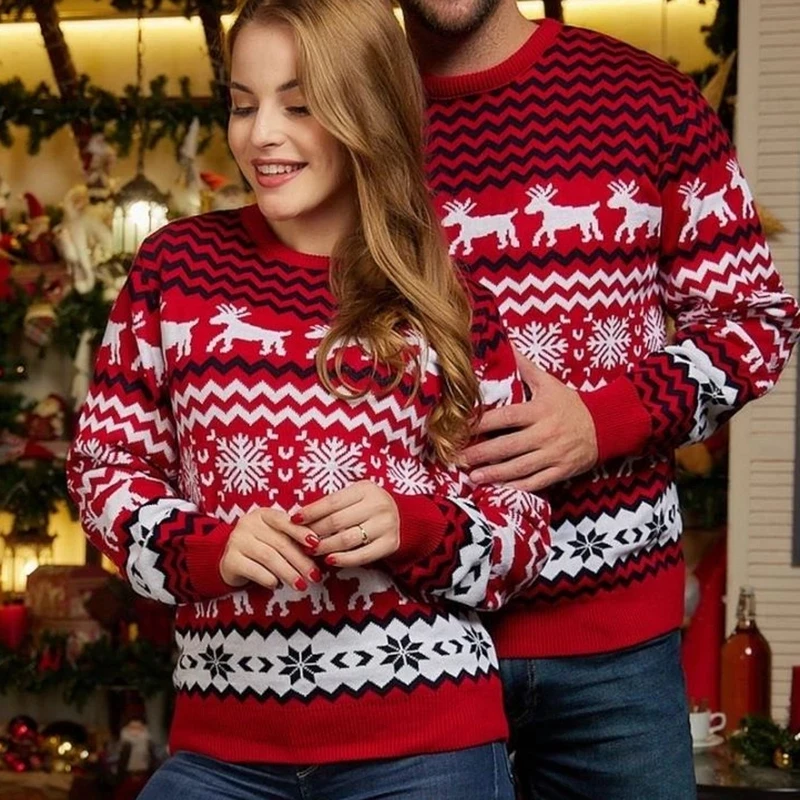 

Christmas Jumpers Xmas Party Look Pattern Sweaters for Couples Women Men Unisex Casual Loose Knitwear Long Sleeve O Neck Sweater
