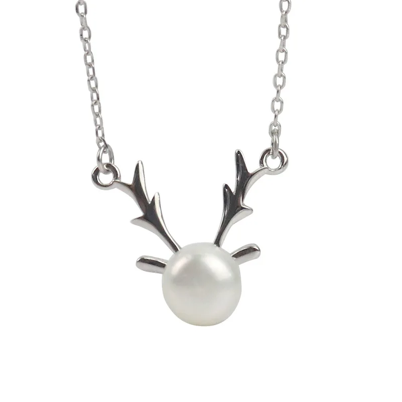 

S925 Silver Necklace Female Elk Necklace Fashion Short Clavicle Chain Artificial Pearl Pendant Christmas