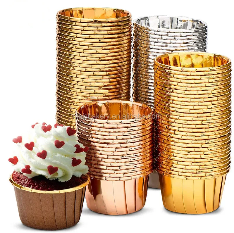 

Rose gold aluminum foil cupcake liners metallic baking cups disposable Muffin Cups for Party Wedding Birthday Supplies