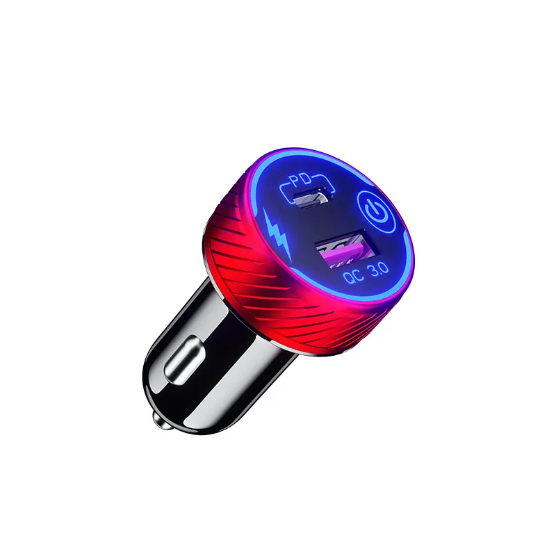 

QC 3.0 USB Car Charger Socket 12V/24V 3 IN 1 USB Outlet 20W PD 18W QC3.0 Car Socket with Touch Power Switch Fast Charge Adapter, Black,red and gold