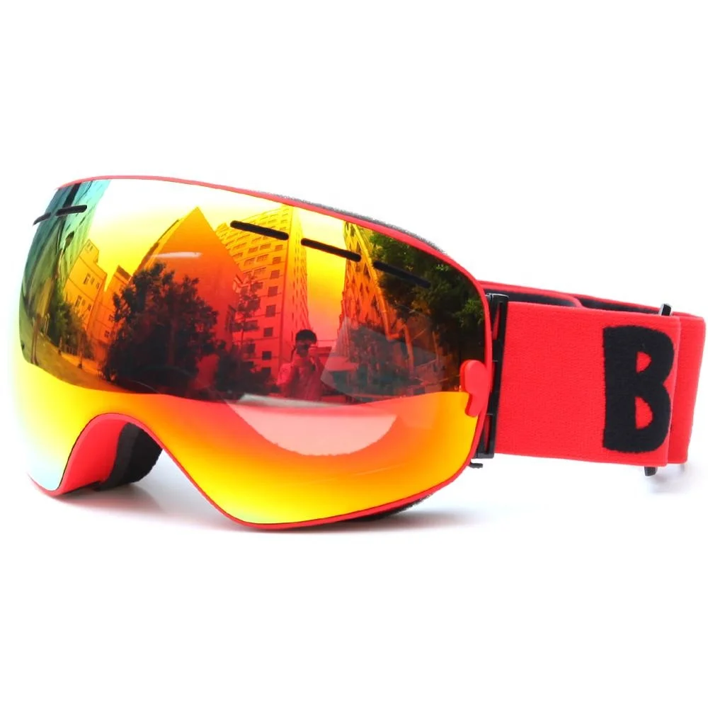 

BE NICE Retail and Wholesale High Quality Double Lens Anti Fog Mirror Lens Custom Ski Goggle, Yellow-red