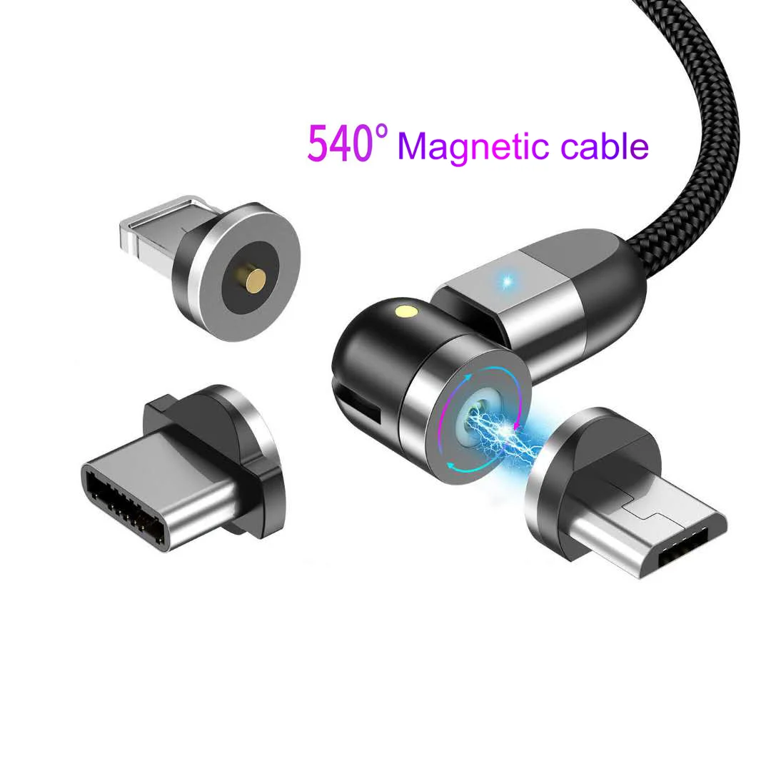 

New Arrivals 3 In 1 Type-C Micro Magnet Swivel 540 Degree 2.4A Usb Data Cable Fast Magnetic Charging Cable, Black/red/purple/silver