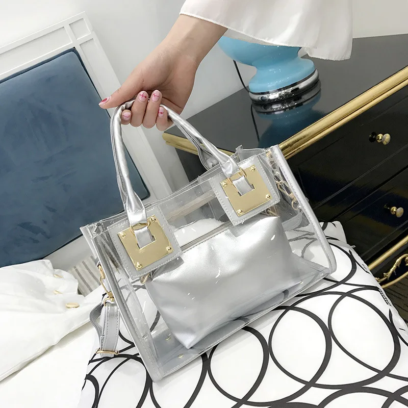 

2021 Best Selling Laser Clear Purses Sets Fashion Transparent Handbag Women PVC Holographic Jelly Purses Handbags in Bulk