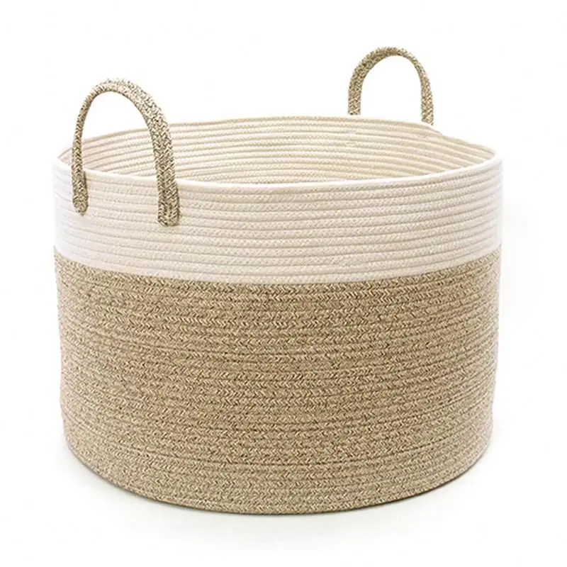 

Beautiful Large Woven Storage Basket - Made From Natural Cotton Rope Basket Decorative Blanket Basket