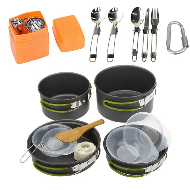 

17pcs Anodized Aluminum Pot Pan Kettle Camping Cookware Mess Set for Backpacking