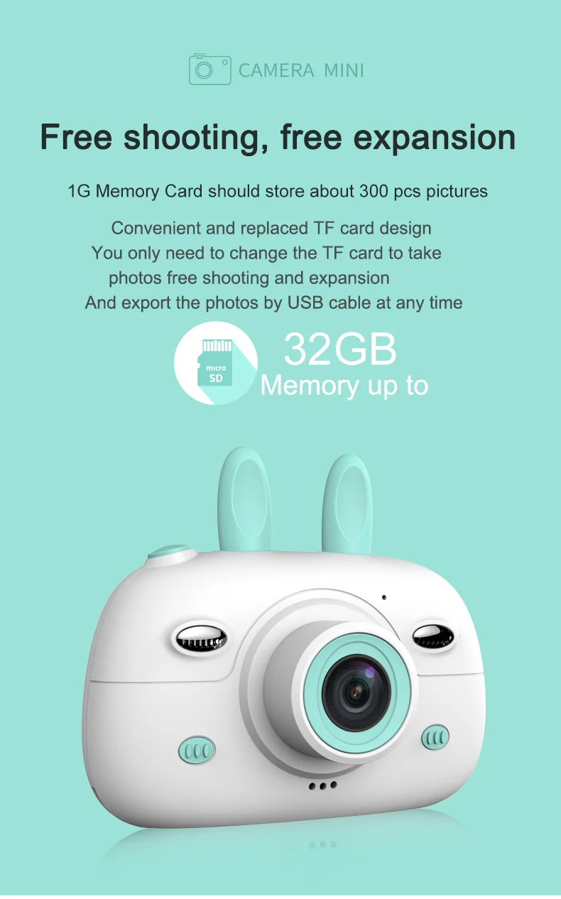 Cute A3 Kids Camera Toys 2.4 inches Digital Kids Camera Front Camera 800w Pixels Double-flashlight Support 32G