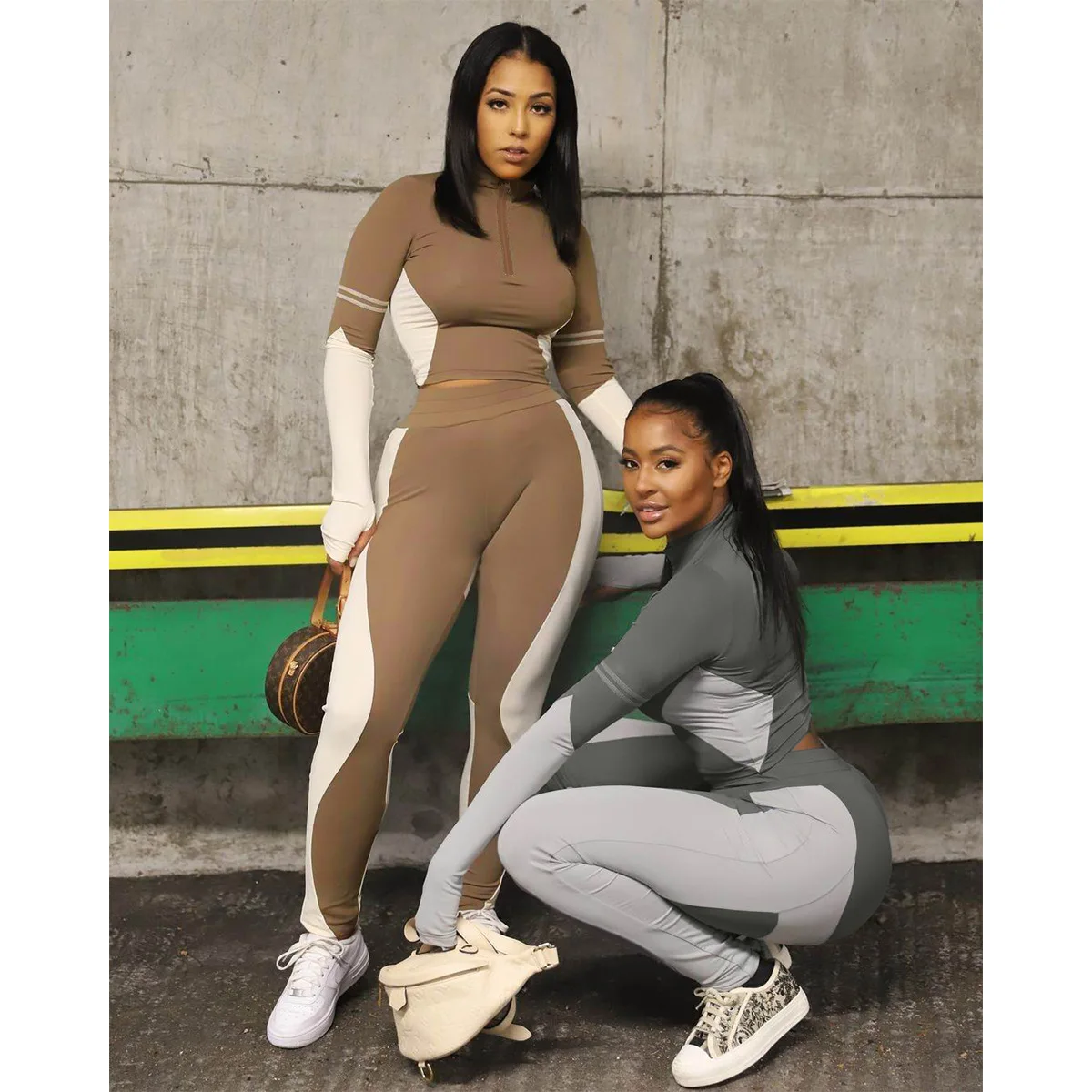 

Casual Brown Zip Up Jogger Sets Wholesale Sets Womens Clothing Two Piece Outfits Survetement Femme Ropa Para Deporte De Mujer