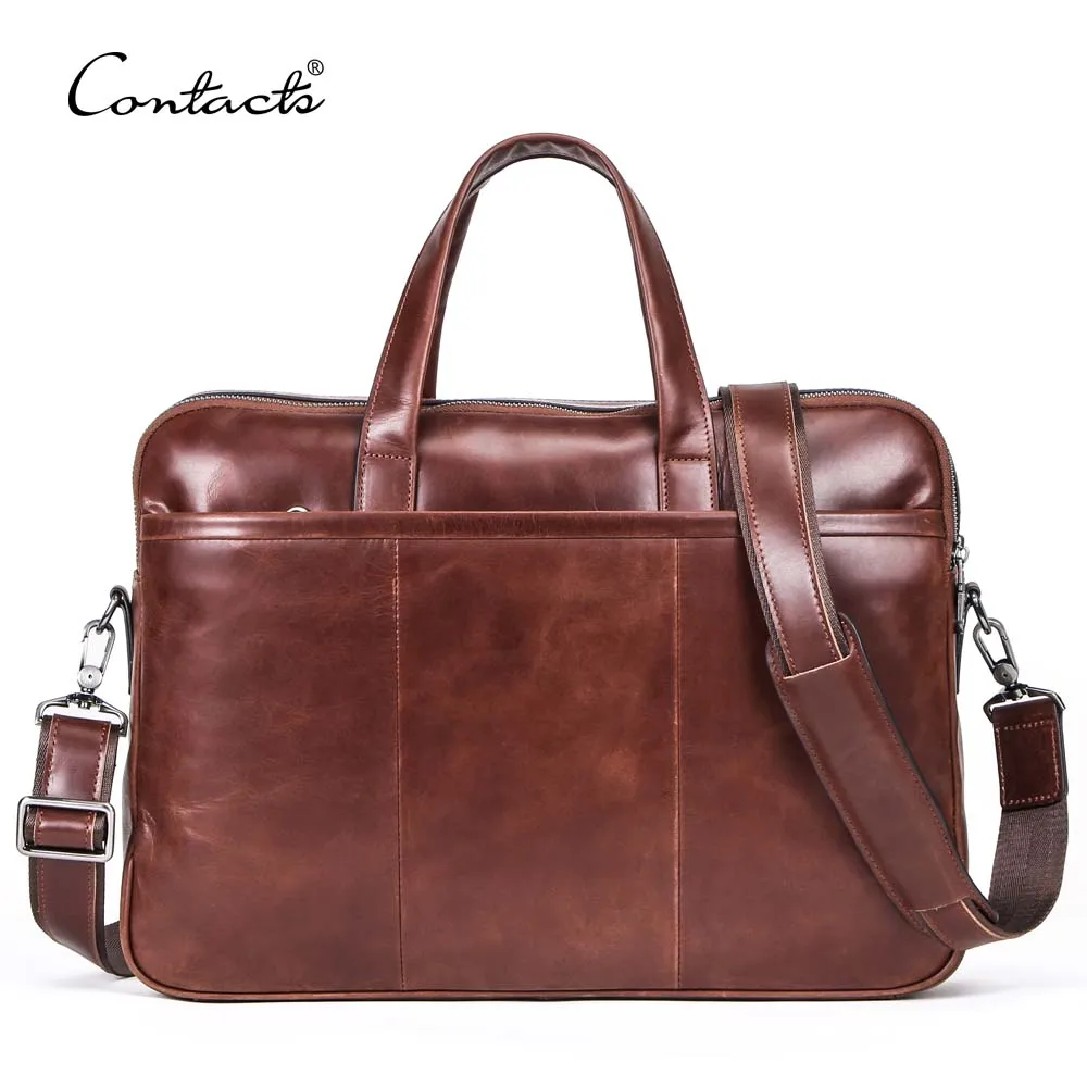 

contact's dropship wholesale new arrival adjustable removeable shoulder strap vintage genuine leather men laptop briefcase bag, Brown or customized