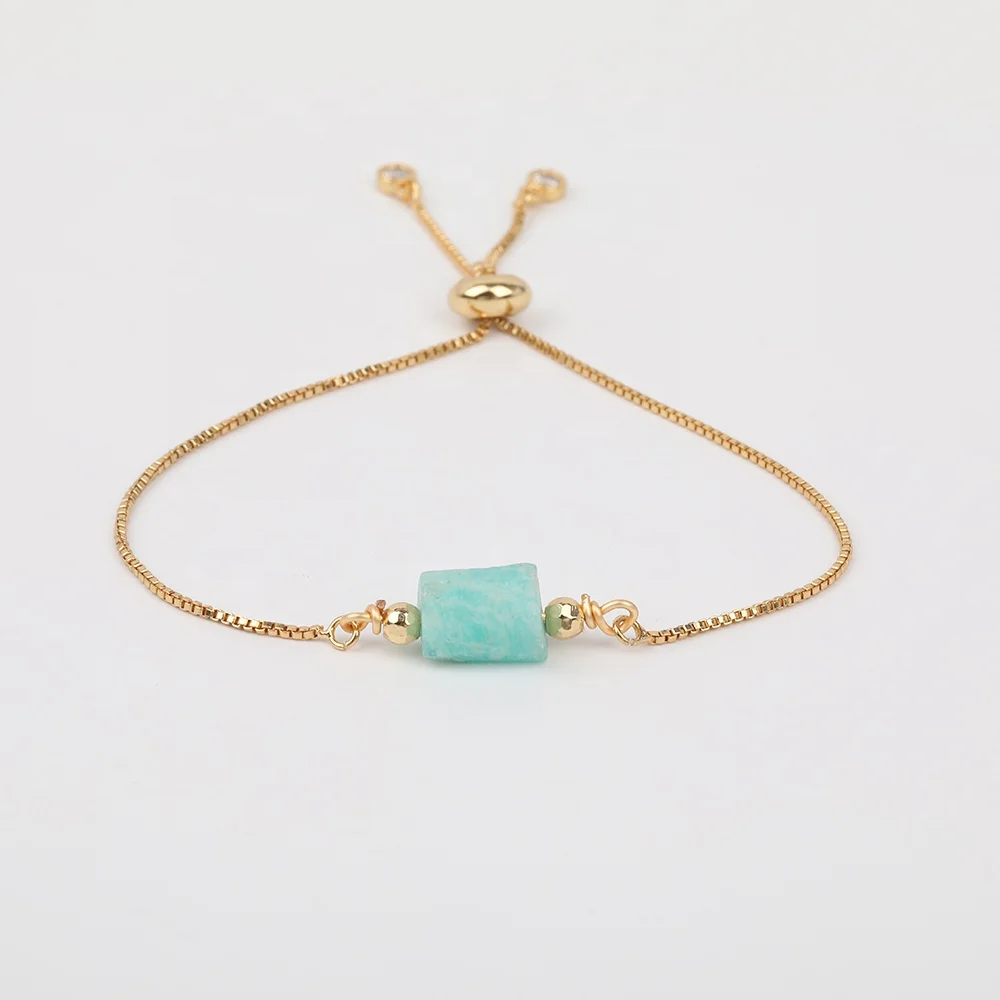 

Amazonite Nugget Chunky Gemstone Femme Gold Chain Bracelet, As picture