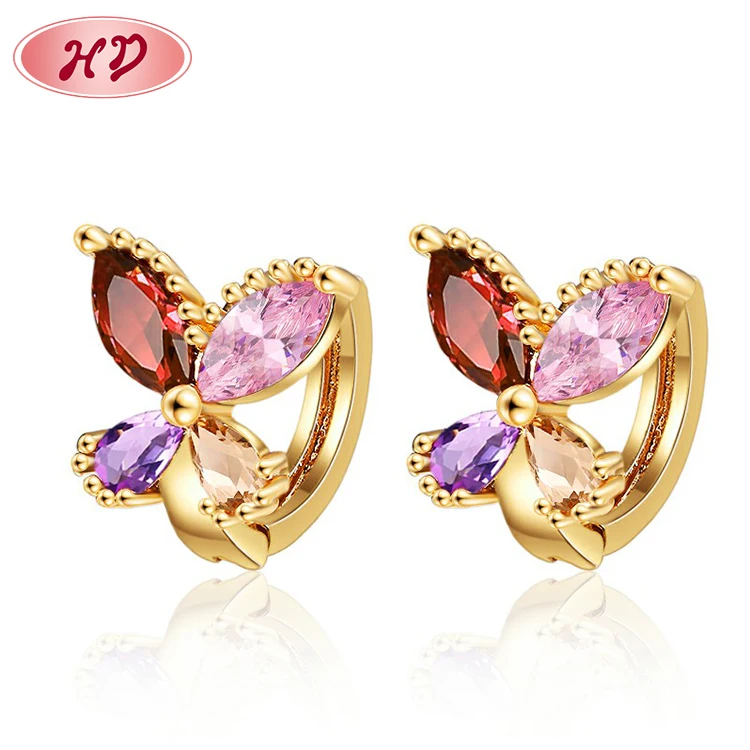 

18K gold plated 3A CZ earrings Sell Well Graceful Colored Diamond Butterfly Mariposa Golden Huggie earring for Women