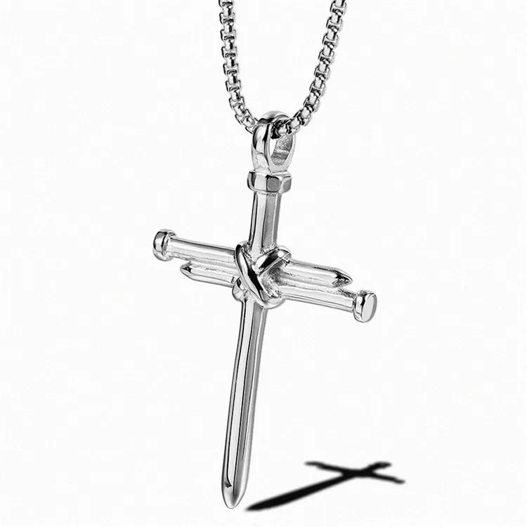 

Religious Cross Stainless Steel Necklace Pendants Nail Shaped Cool Necklace